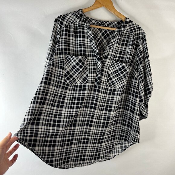 Torrid Harper Womens Tunic Shirt Top Size 2X Black White Plaid Checks Button Up - Picture 4 of 9